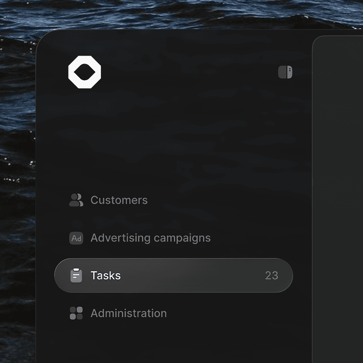 Dashboard sidebar navigation with customers and tasks