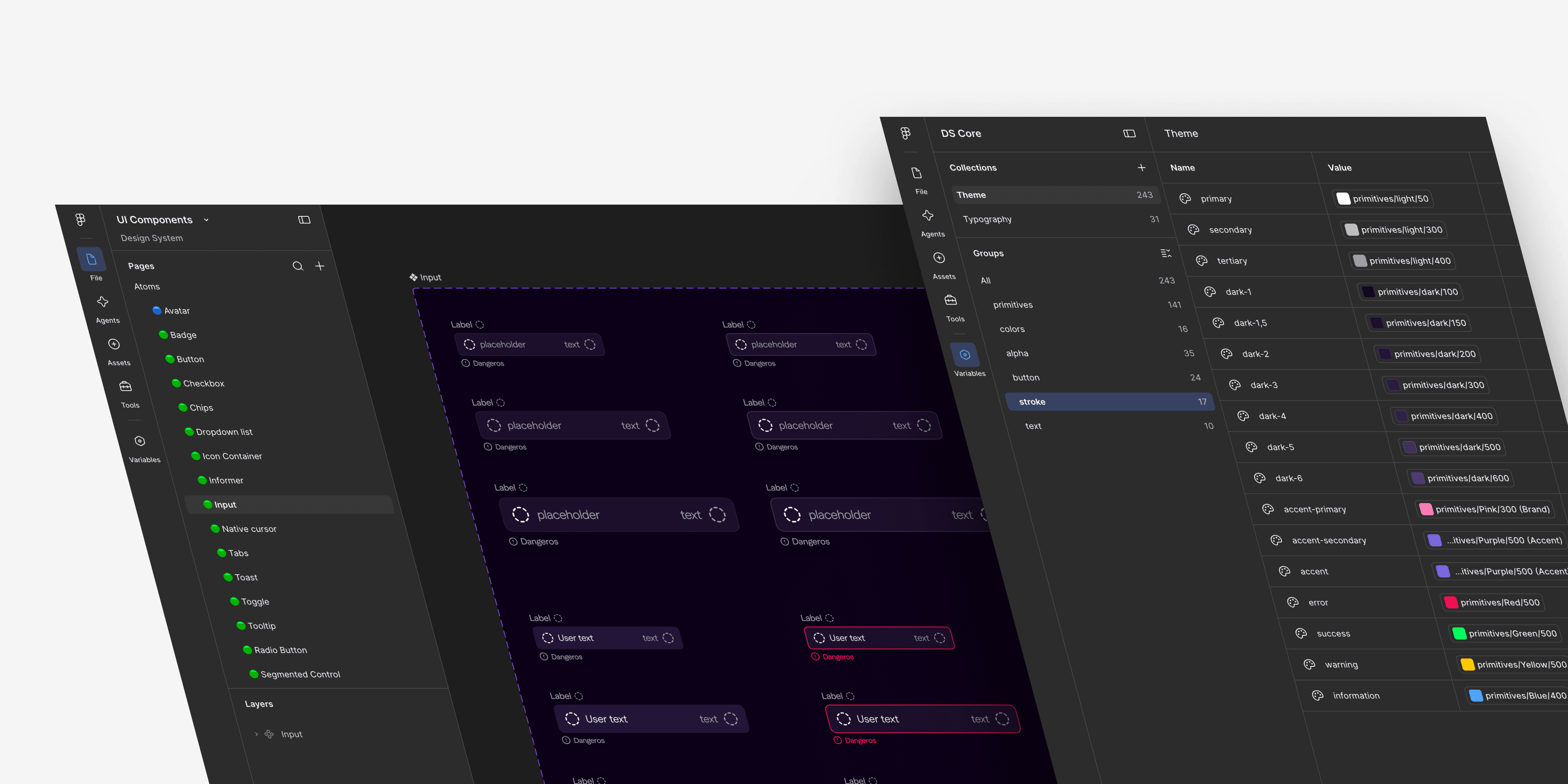 Design system overview showing tokens, core components, and their code counterparts
