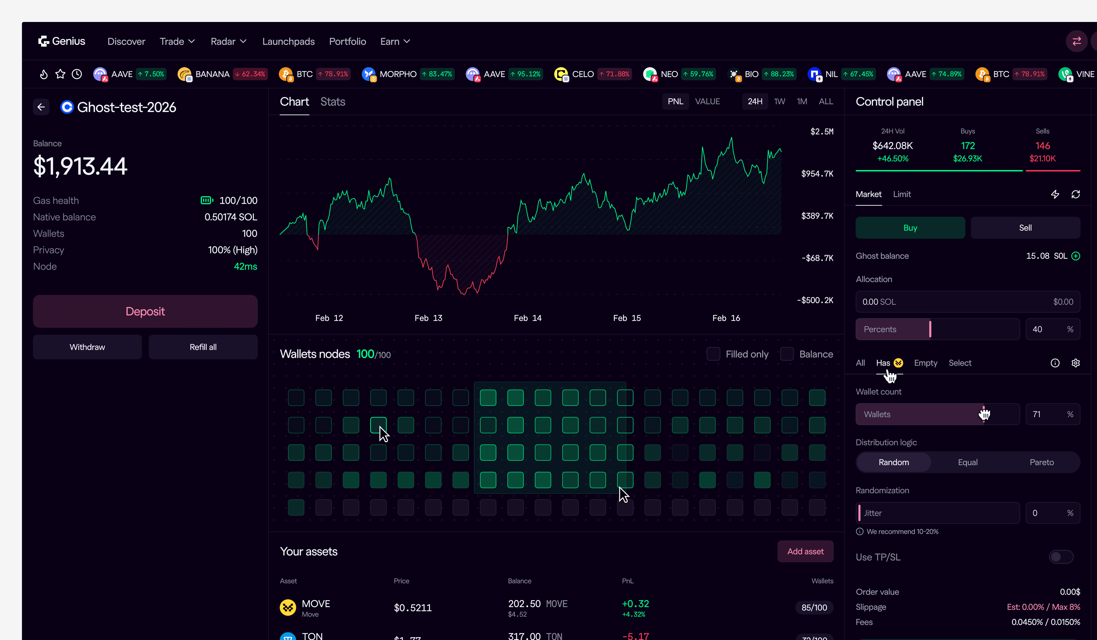 Wallets as a grid of squares with a dragged selection region